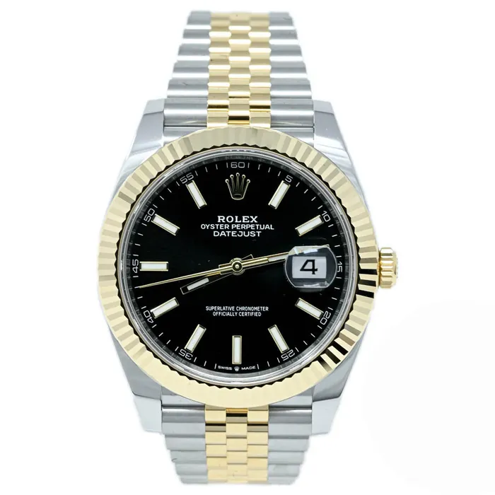 Happy Jewelers Rings Rolex Datejust 41mm Two Tone Yellow Gold and Stainless Steel Black Stick Dial Watch