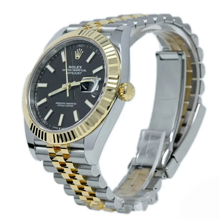 Happy Jewelers Rings Rolex Datejust 41mm Two Tone Yellow Gold and Stainless Steel Black Stick Dial Watch