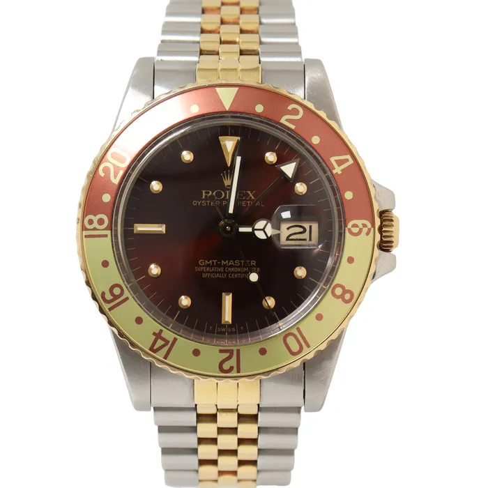 Happy Jewelers Rolex GMT Master II Root Beer Two Tone Yellow Gold Steel 40mm Brown Dot Dial Watch Reference 16753 Rings Happy Jewelers Rolex GMT Master II Root Beer Two Tone Yellow Gold Steel 40mm Brown Dot Dial Watch Reference 16753 Rings