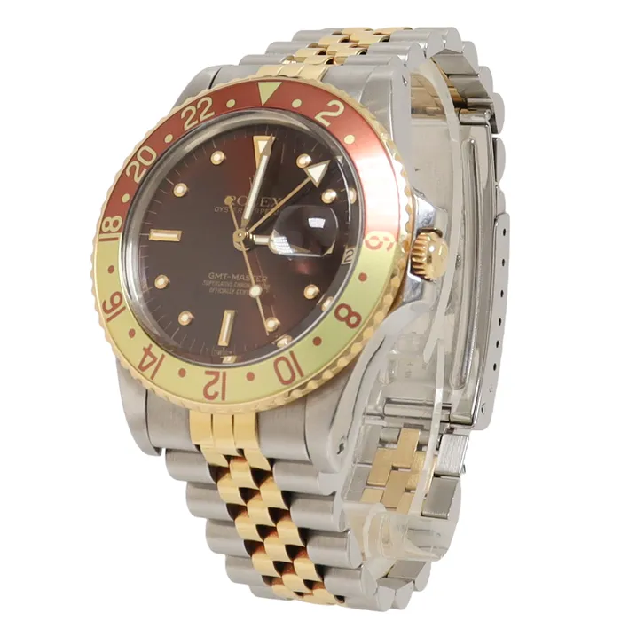Happy Jewelers Rolex GMT Master II Root Beer Two Tone Yellow Gold Steel 40mm Brown Dot Dial Watch Reference 16753 Rings