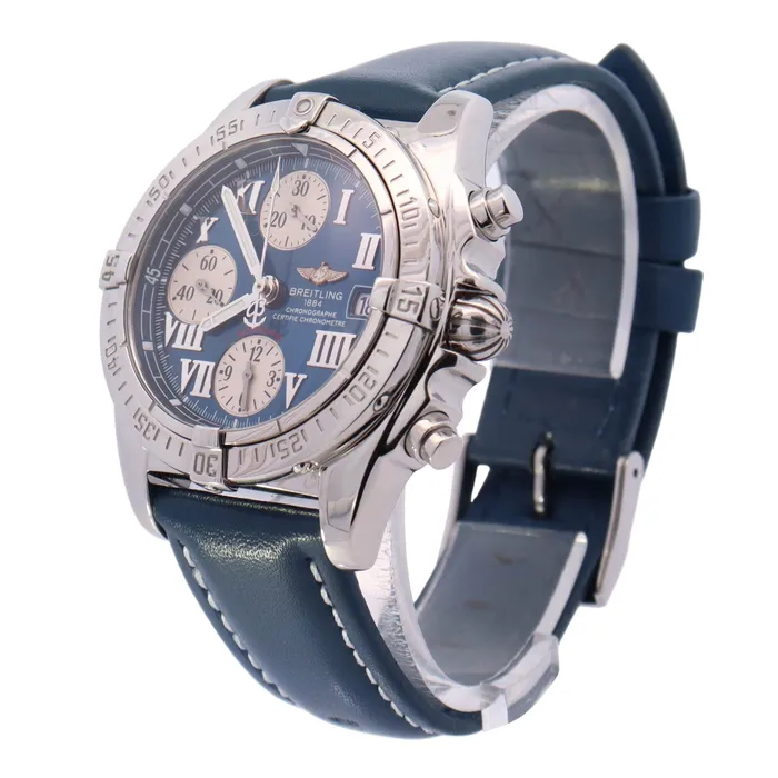 Happy Jewelers Watches Breitling Chrono Cockpit Stainless Steel 395mm Blue Chronograph Dial Watch Reference A13358
