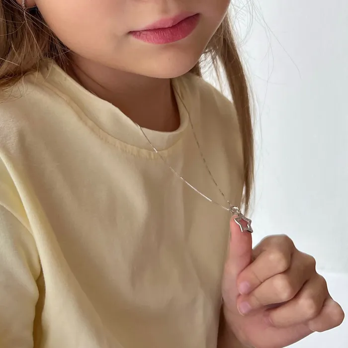 Kids Necklaces Pendants Necklaces Open CZ Star Kids Childrens Girls PendantNecklace Sterling Silver