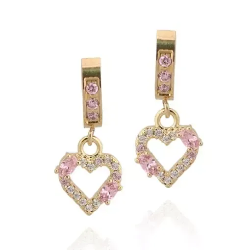 Light Pink Double Stone Outline CZ Heart Earring Cameo Collection Earrings