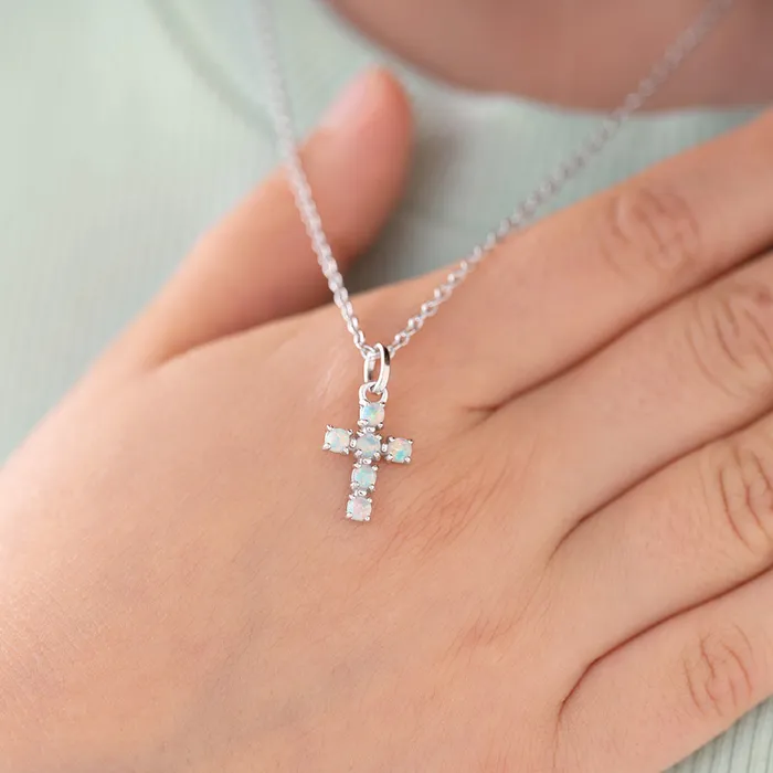 Necklaces Kids Necklaces Pendants Opal Cross Kids Childrens Girls PendantNecklace Sterling Silver