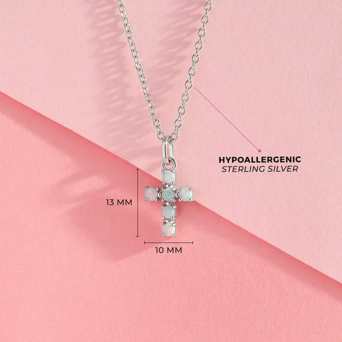 Necklaces Kids Necklaces Pendants Opal Cross Kids Childrens Girls PendantNecklace Sterling Silver