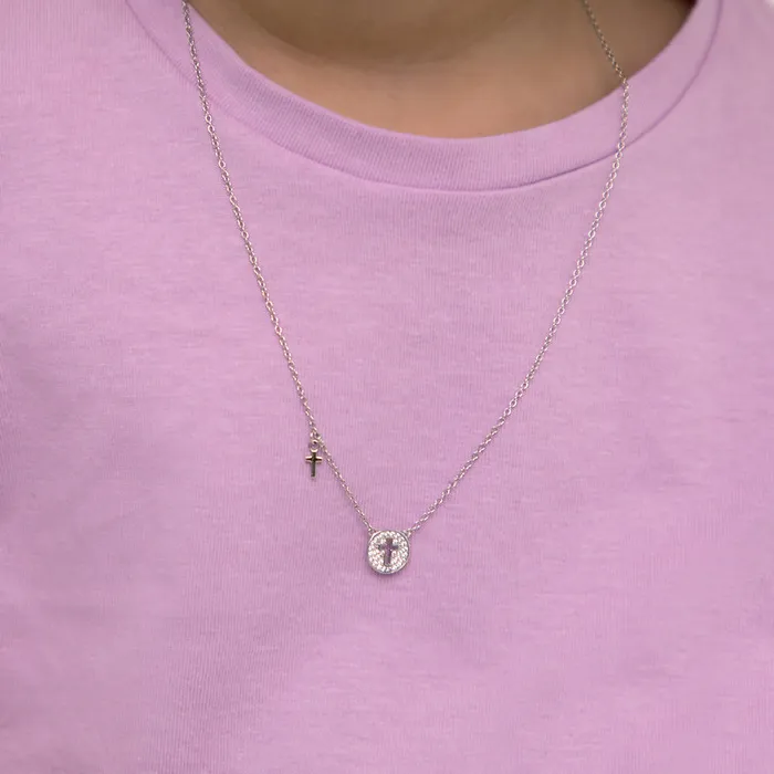Necklaces Kids Necklaces Pendants Tiny Cross Lock Key 9mm Toddler Kids Girls PendantNecklace Religious Sterling Silver