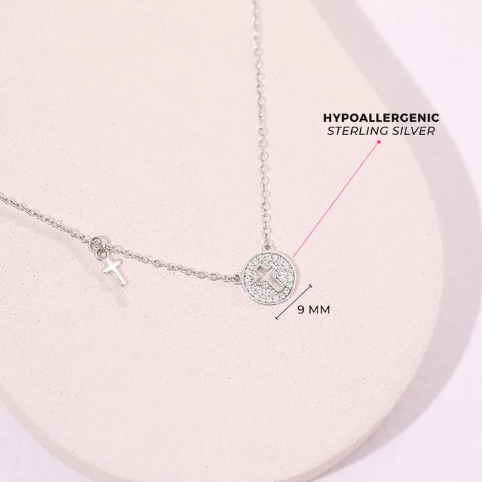 Necklaces Kids Necklaces Pendants Tiny Cross Lock Key 9mm Toddler Kids Girls PendantNecklace Religious Sterling Silver