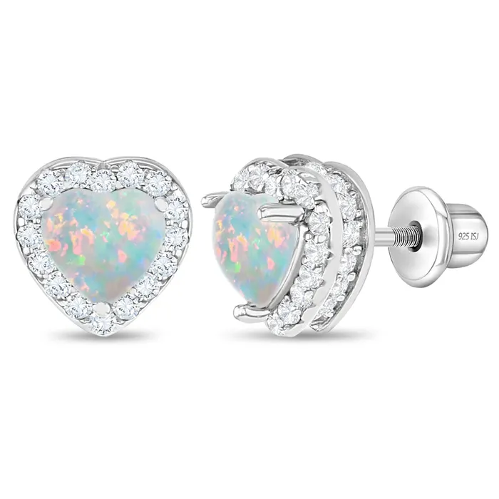 Opal CZ Heart Kids Childrens Girls Earrings Screw Back Sterling Silver Kids Screw Back Earrings Earrings Opal CZ Heart Kids Childrens Girls Earrings Screw Back Sterling Silver Kids Screw Back Earrings Earrings
