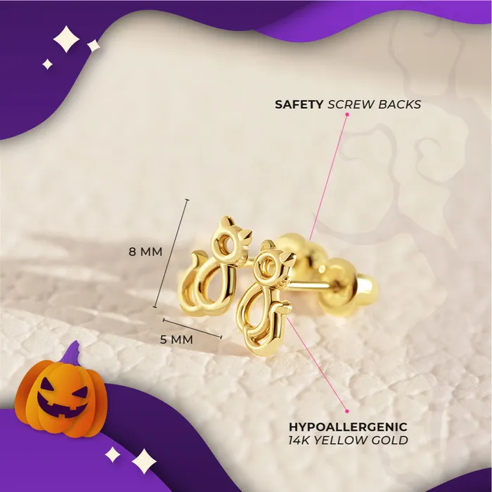 PPLRHIDDENPRODUCT Earrings 14k Yellow Gold Ghastly Kitten Earrings