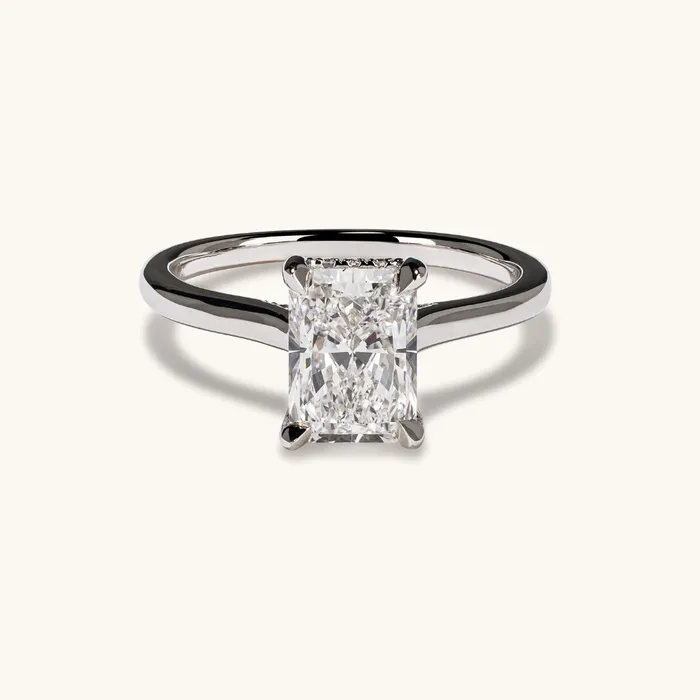 Rings 172 Radiant Lab Diamond Engagement Ring with Hidden Halo Happy Jewelers Rings 172 Radiant Lab Diamond Engagement Ring with Hidden Halo Happy Jewelers
