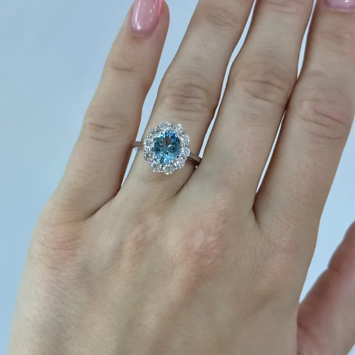 Rings Happy Jewelers Oval Aquamarine and Diamond Ring