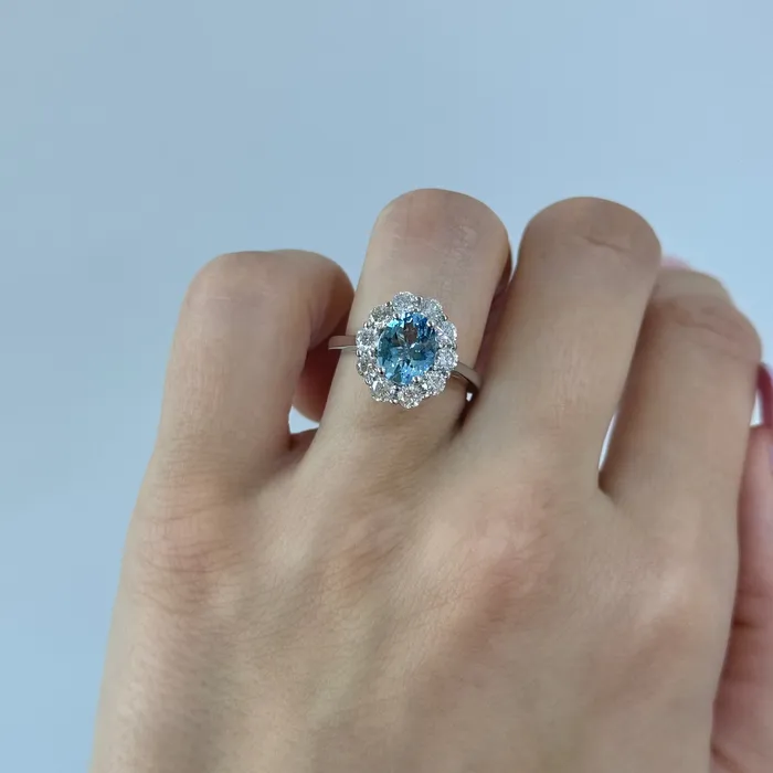 Rings Happy Jewelers Oval Aquamarine and Diamond Ring