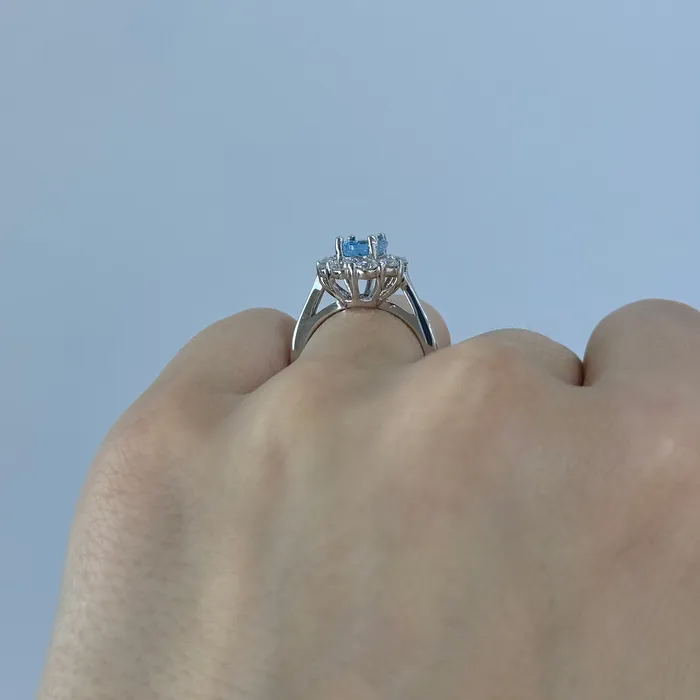 Rings Happy Jewelers Oval Aquamarine and Diamond Ring