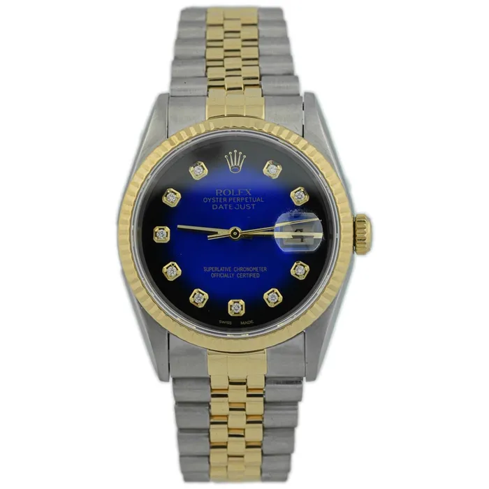 Rolex Datejust Two Tone Yellow Gold Steel 36mm Blue Diamond Dial Watch Reference 16233 Happy Jewelers Rings Rolex Datejust Two Tone Yellow Gold Steel 36mm Blue Diamond Dial Watch Reference 16233 Happy Jewelers Rings