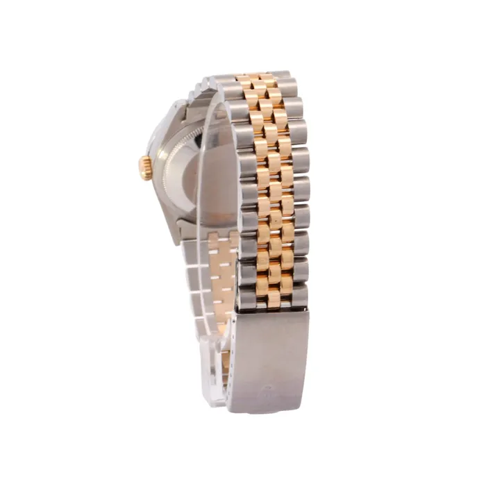 Rolex Datejust Two Tone Yellow Gold Steel 36mm Champagne Stick Dial Watch Reference 16233 Happy Jewelers Rings