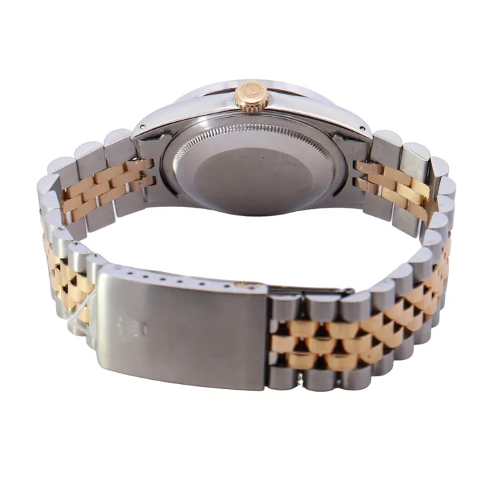 Rolex Datejust Two Tone Yellow Gold Steel 36mm Champagne Stick Dial Watch Reference 16233 Happy Jewelers Rings