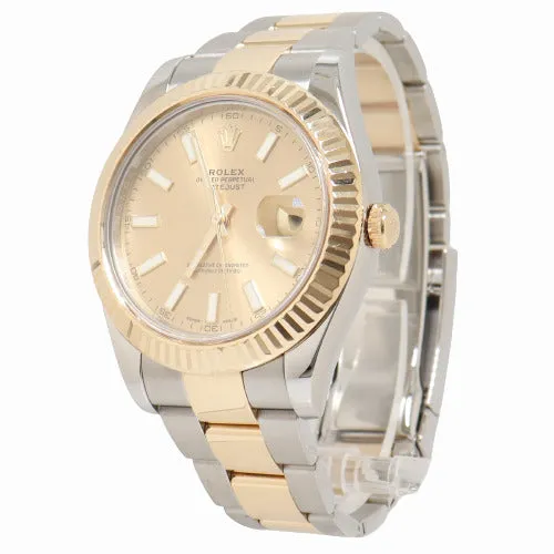 Rolex Mens Datejust Yellow Gold Stainless Steel 41mm Champagne Stick Dial Watch Reference 116333 Happy Jewelers Bracelets