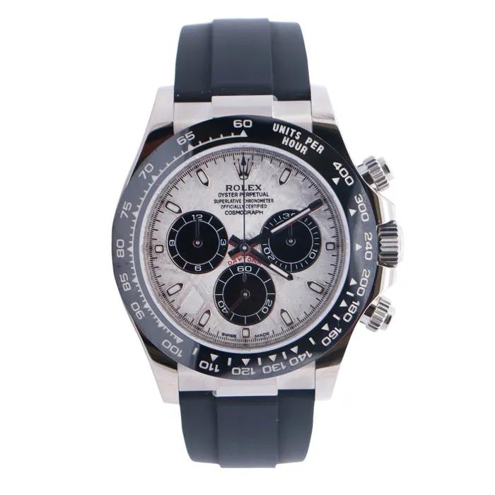 Watches Rolex Daytona White Gold 40mm Metiorite Chronograph Dial Watch Reference 116519LN Happy Jewelers