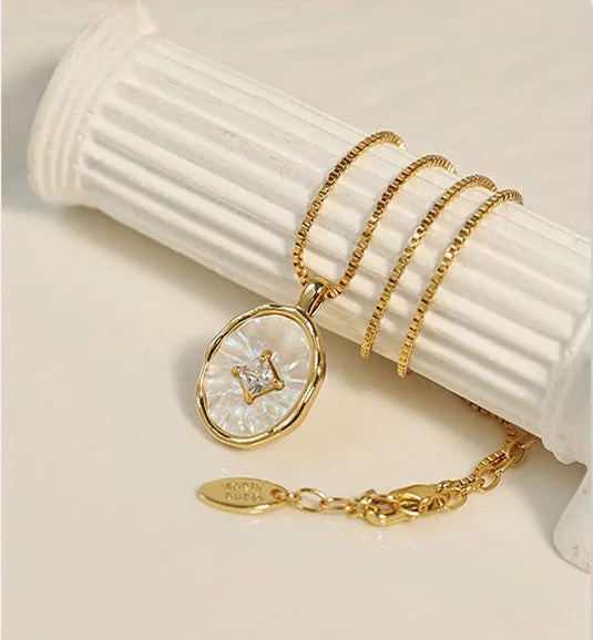 White Iridescent Shell Charm 18K Gold Plated Necklace Refined by AnnaKaci Necklaces White Iridescent Shell Charm 18K Gold Plated Necklace Refined by AnnaKaci Necklaces
