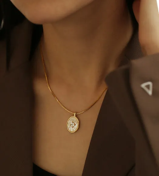 White Iridescent Shell Charm 18K Gold Plated Necklace Refined by AnnaKaci Necklaces White Iridescent Shell Charm 18K Gold Plated Necklace Refined by AnnaKaci Necklaces