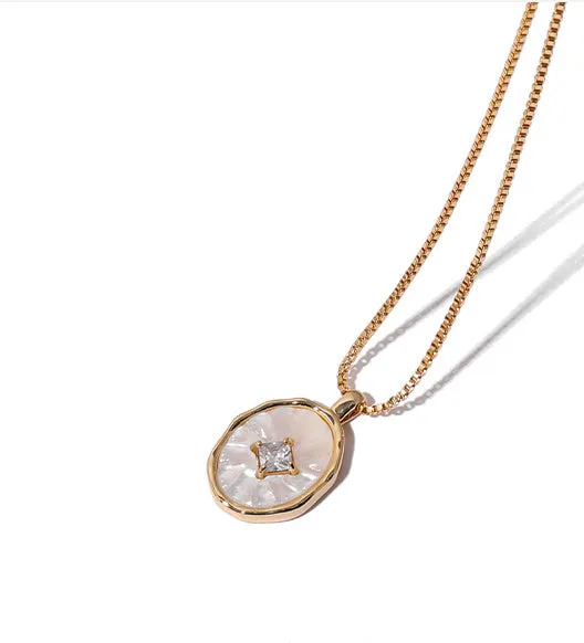 White Iridescent Shell Charm 18K Gold Plated Necklace Refined by AnnaKaci Necklaces White Iridescent Shell Charm 18K Gold Plated Necklace Refined by AnnaKaci Necklaces