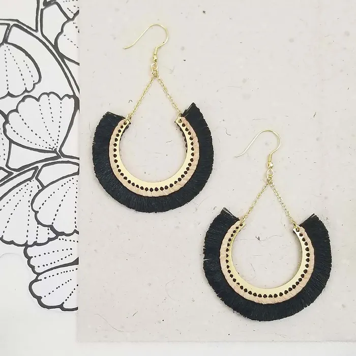 WorldFinds Earrings Contoured Fringe Earrings Black