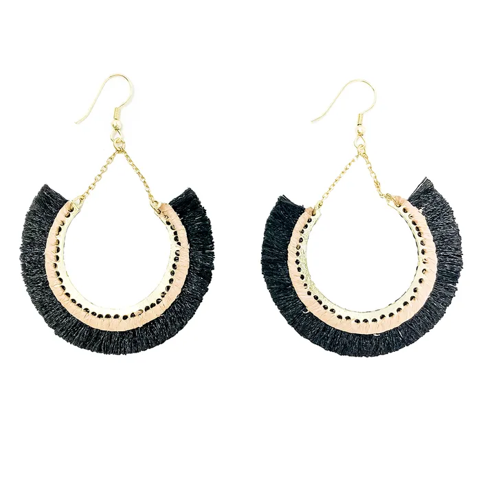 WorldFinds Earrings Contoured Fringe Earrings Black