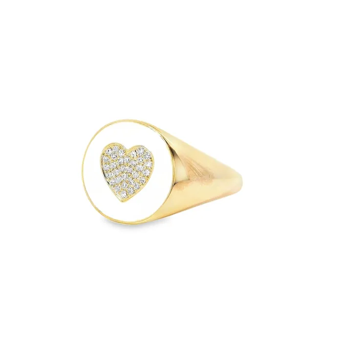 14kt Yellow Gold Diamond Heart White Enamel Ring Classic Creations Rings