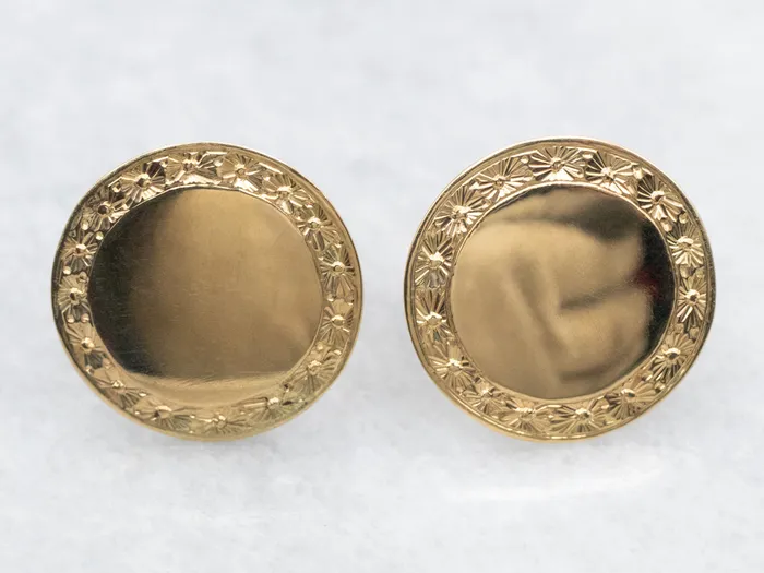 18K Gold Screw Back Stud Earrings with Patterned Frame Market Square Jewelers Earrings 18K Gold Screw Back Stud Earrings with Patterned Frame Market Square Jewelers Earrings