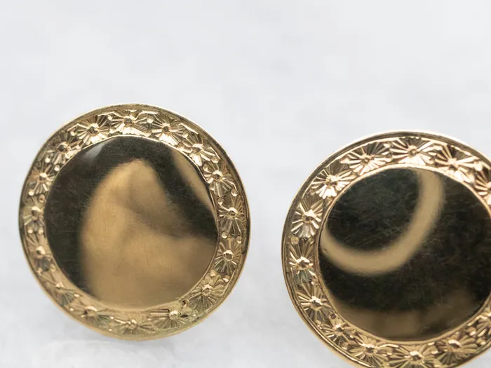 18K Gold Screw Back Stud Earrings with Patterned Frame Market Square Jewelers Earrings