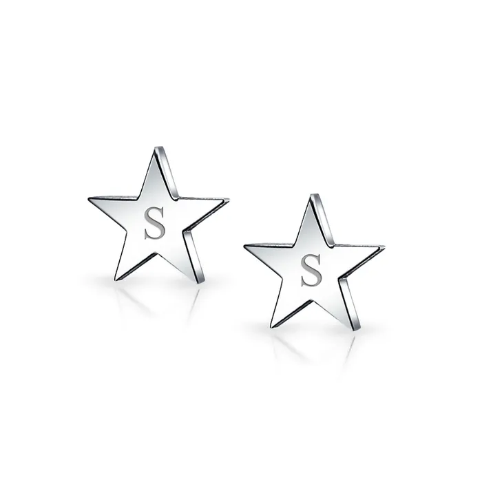 Alphabet AZ Initial Monogram Patriotic Celestial Rock Star Stud Earrings 10MM BlingJewelry Wholesale Earrings