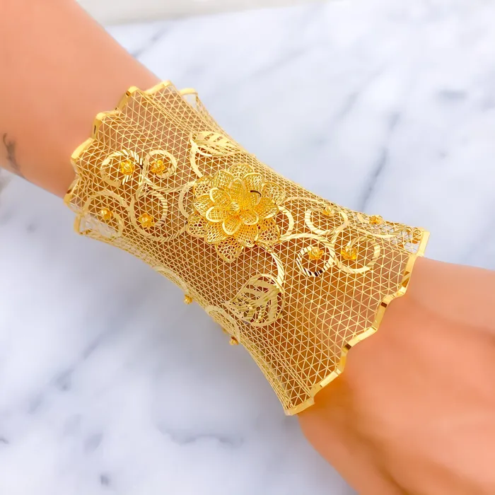 Andaaz Jewelers Bracelets Decadent Netted Floral Vine 21K Gold Bangle Bracelet