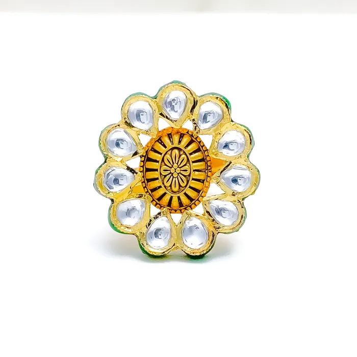 Andaaz Jewelers Classy Antique Floral Kundan 22k Gold Ring Rings