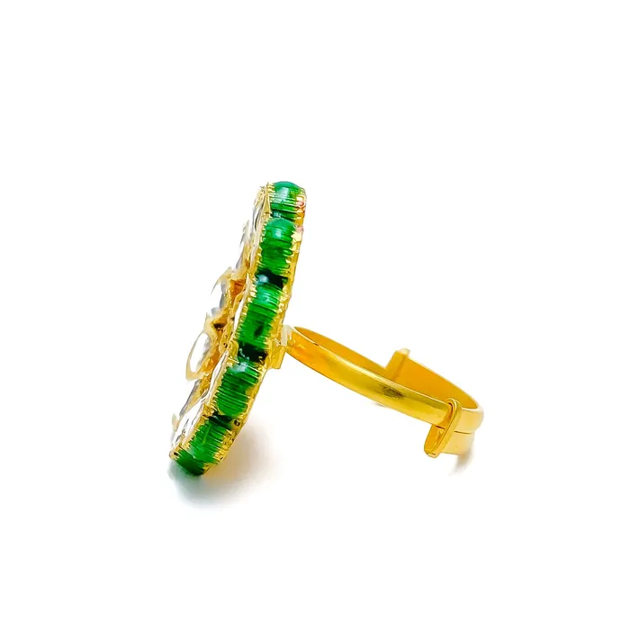 Andaaz Jewelers Classy Antique Floral Kundan 22k Gold Ring Rings
