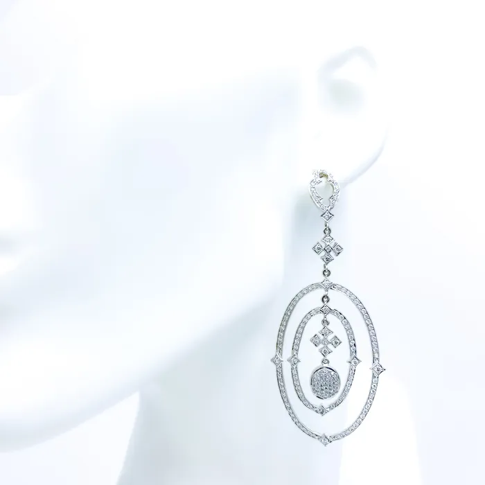 Andaaz Jewelers Earrings Radiant Open Oval Long Diamond 18k Gold Earrings