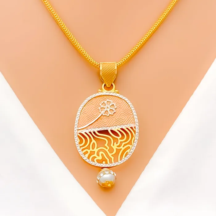 Andaaz Jewelers Earrings Rose 22k Gold Pendant Set with Pearl Drop