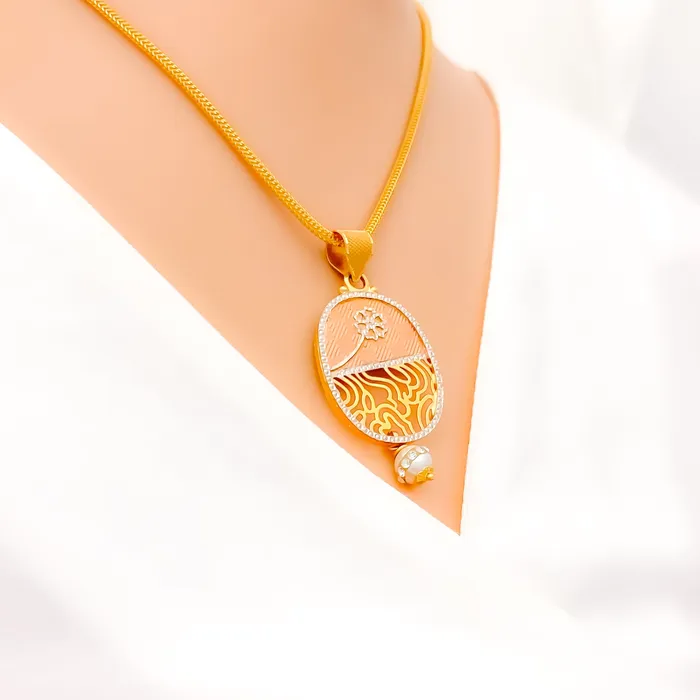 Andaaz Jewelers Earrings Rose 22k Gold Pendant Set with Pearl Drop