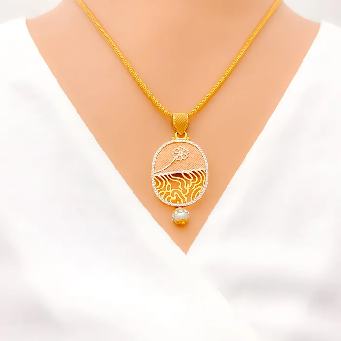 Andaaz Jewelers Earrings Rose 22k Gold Pendant Set with Pearl Drop