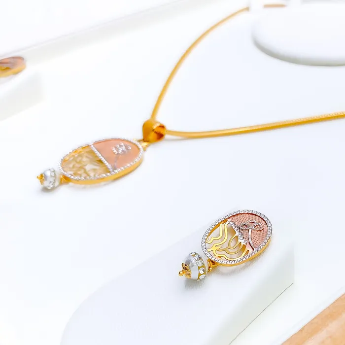 Andaaz Jewelers Earrings Rose 22k Gold Pendant Set with Pearl Drop
