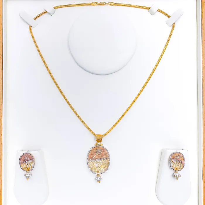 Andaaz Jewelers Earrings Rose 22k Gold Pendant Set with Pearl Drop