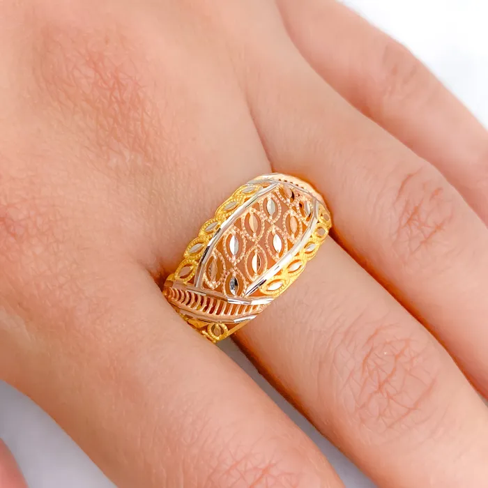 Andaaz Jewelers Modern ThreeTone Floral Ring Rings
