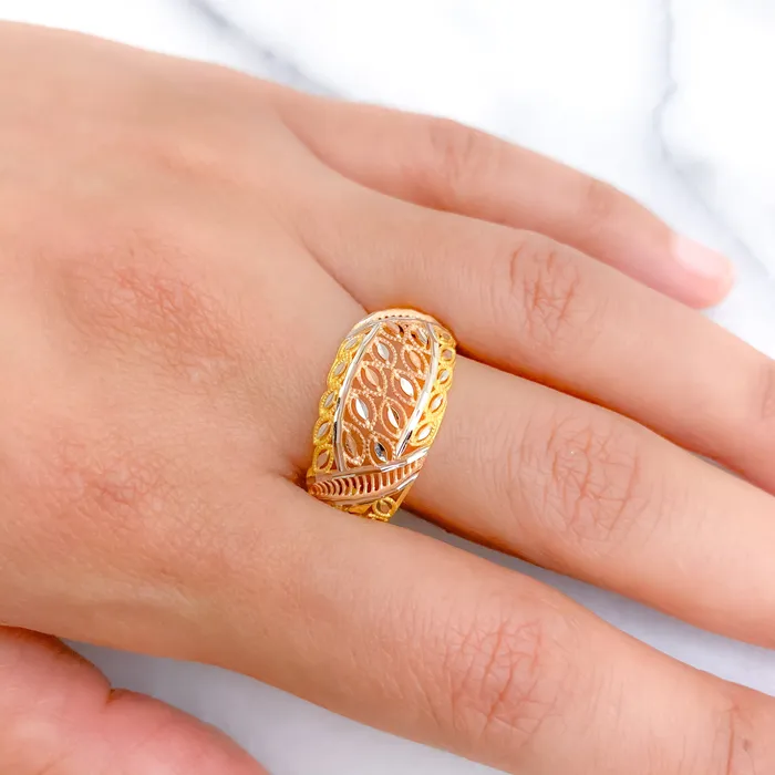 Andaaz Jewelers Modern ThreeTone Floral Ring Rings
