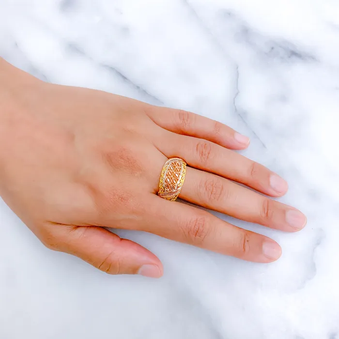 Andaaz Jewelers Modern ThreeTone Floral Ring Rings