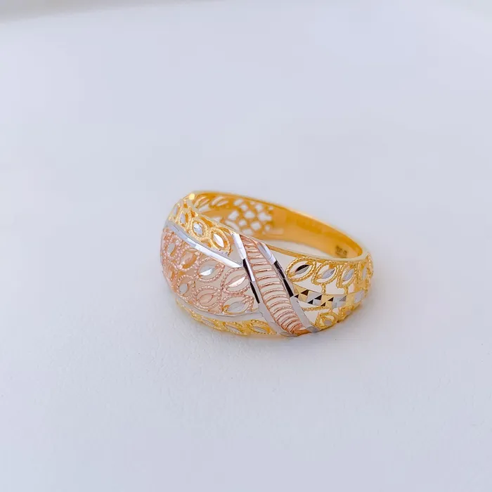 Andaaz Jewelers Modern ThreeTone Floral Ring Rings