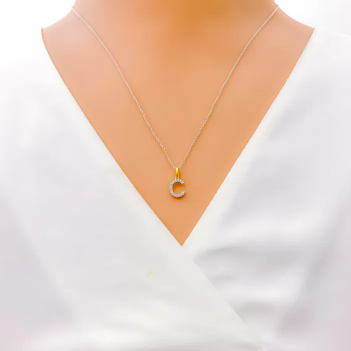 Andaaz Jewelers PreStyled Sets C Diamond Letter 18k Gold Pendant