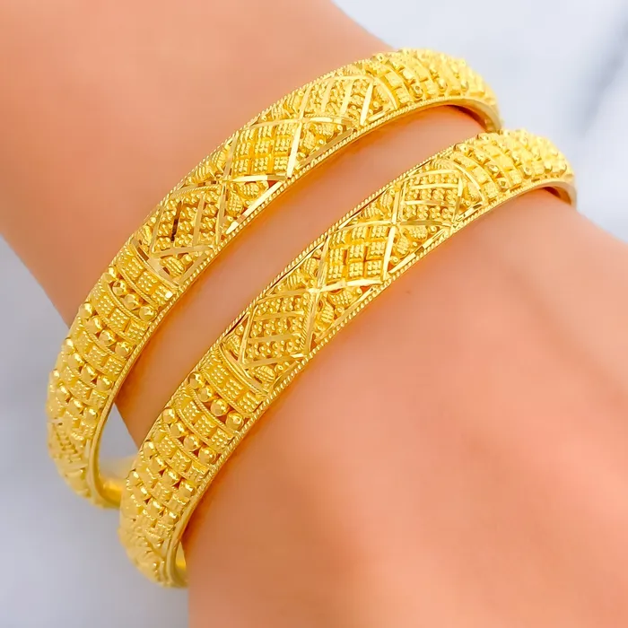 Andaaz Jewelers PreStyled Sets Flawless Ornamental 22k Gold Bangle Pair