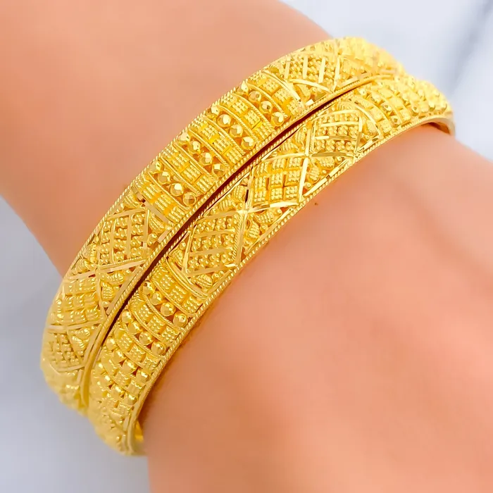Andaaz Jewelers PreStyled Sets Flawless Ornamental 22k Gold Bangle Pair