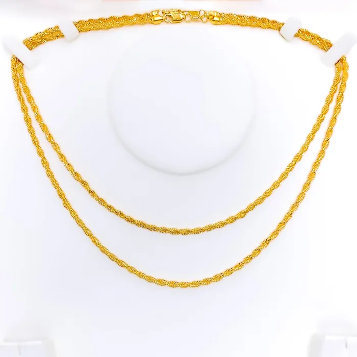 Andaaz Jewelers PreStyled Sets Reflective Twisted Braid 22K Gold Chain 16