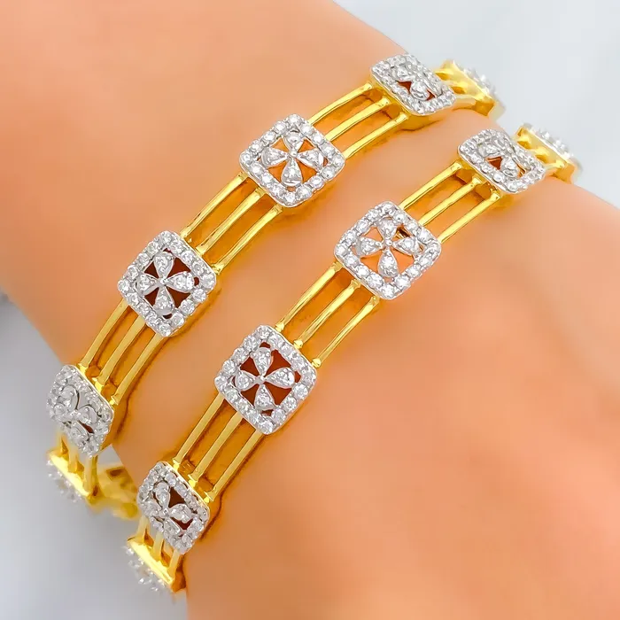 Andaaz Jewelers PreStyled Sets Timeless Floral Diamond 18k Gold Bangle
