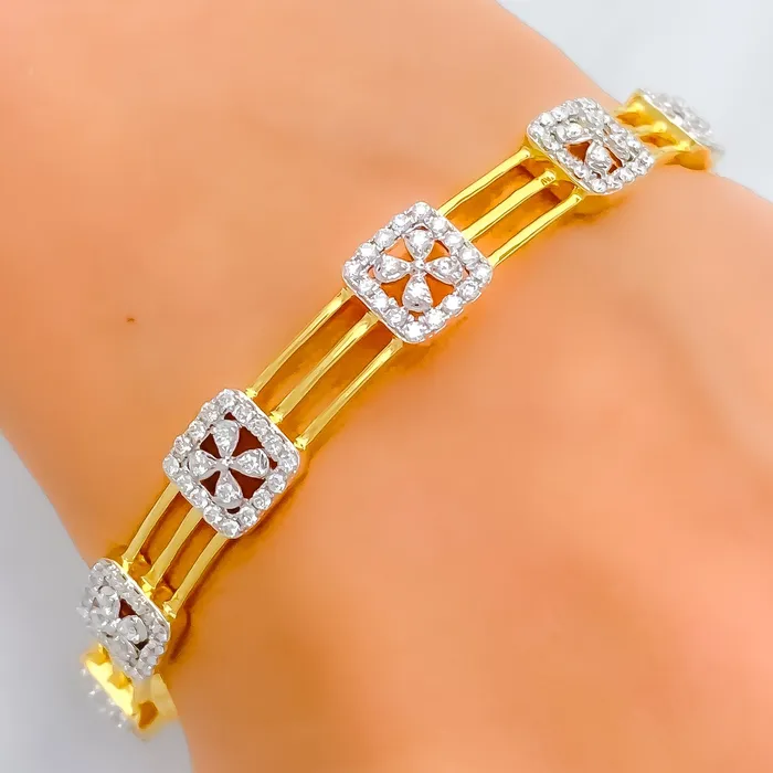 Andaaz Jewelers PreStyled Sets Timeless Floral Diamond 18k Gold Bangle